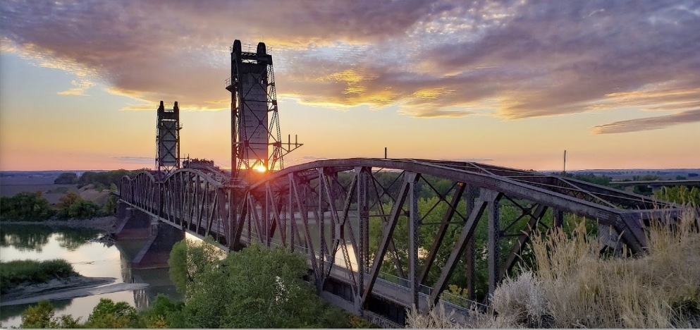 The Fairview Lift Bridge over the Yellowstone River at sunset
